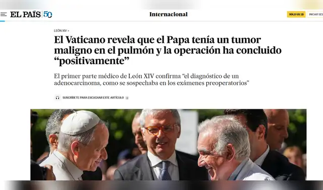 Así informó el diario El País el diagnóstico de el Papa León XIV. Así informó el diario El País el diagnóstico de el Papa León XIV.